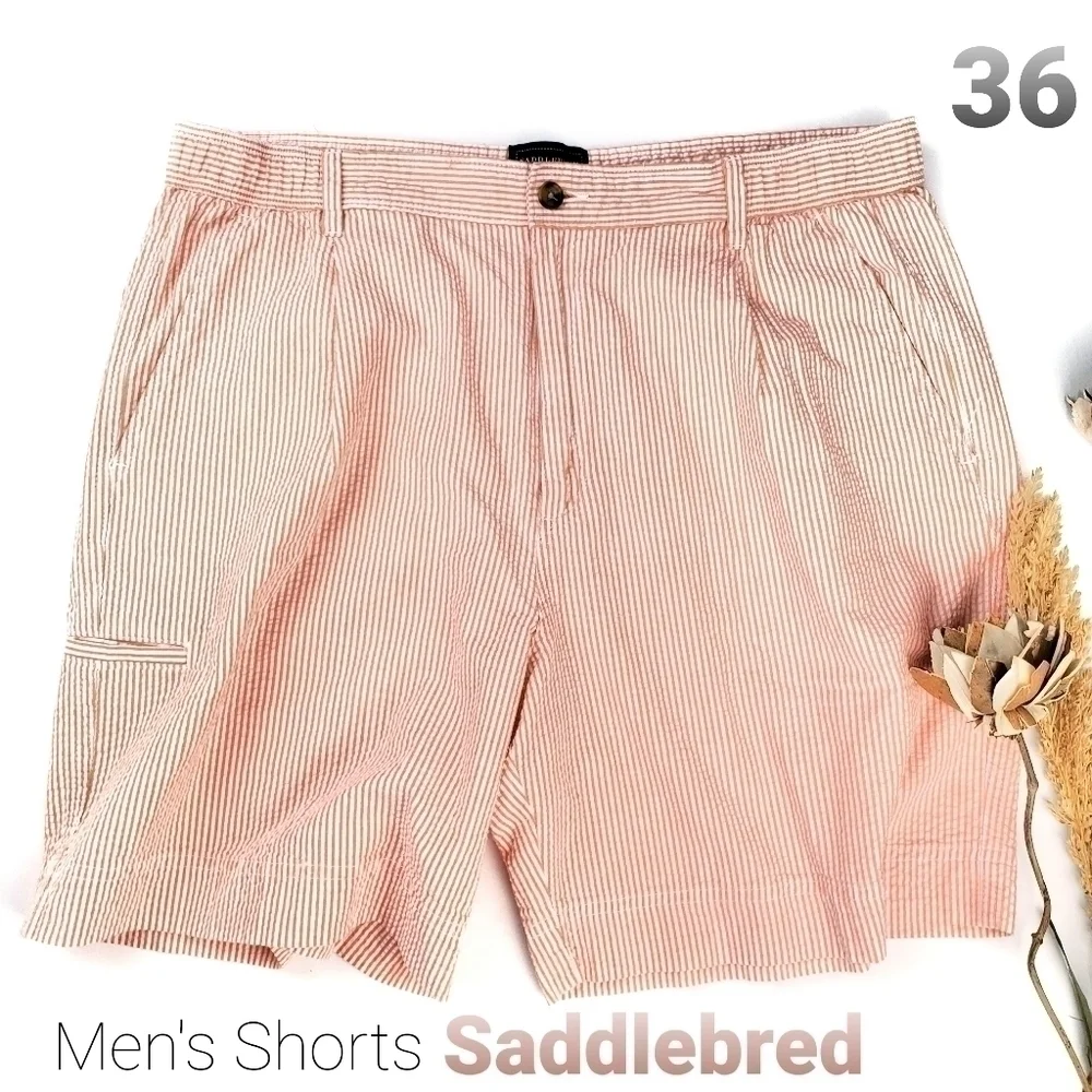 New Saddlebred Orange Wht Gingham Men's Shorts 36 - Picture 1 of 9
